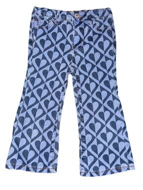 Hearts Blue Graphic Heart Pattern Flared Jeans